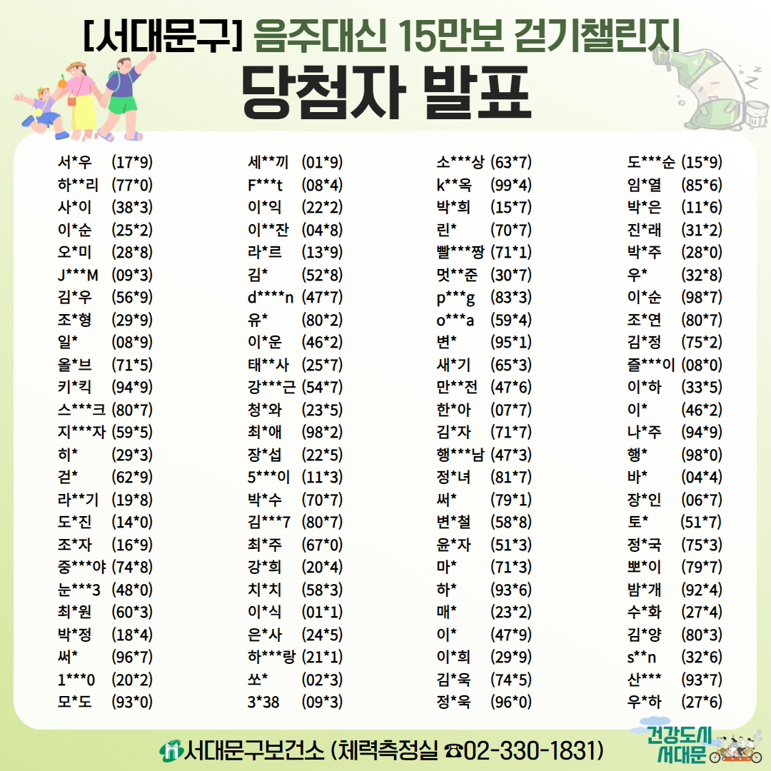 [11월] 서대문구 '음주대신 15만보 걷기' 챌린지 당첨자 발표