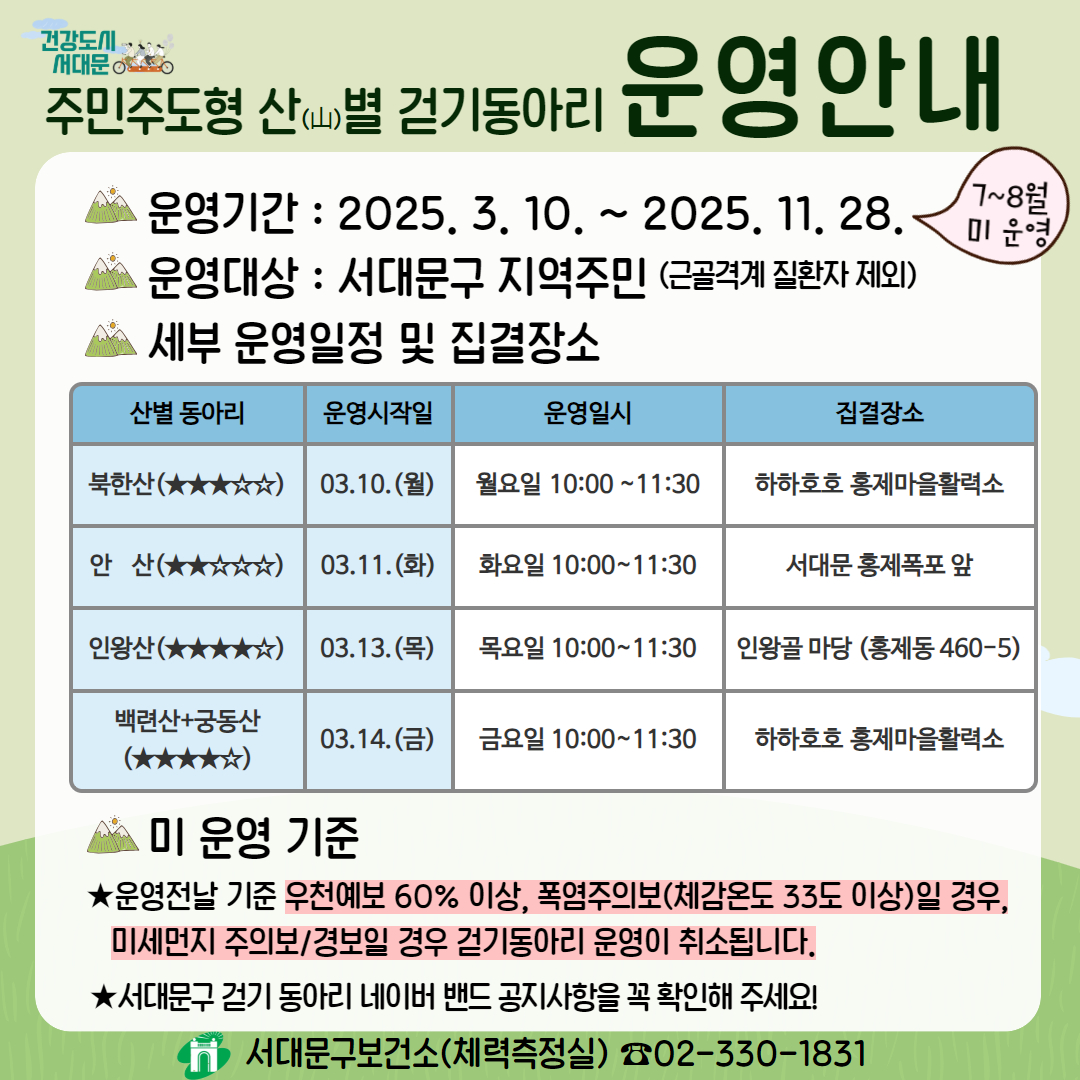 2025 서대문구 주민주도형 산별걷기동아리 회원모집